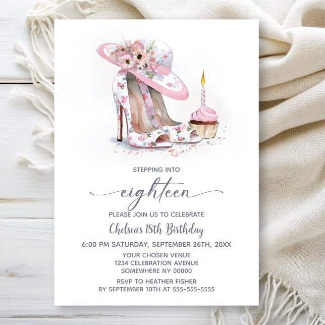 Invitation Chaussures Stiletto Fleur Rose pour une fête d'ann (Créateur téléchargé)