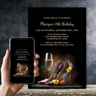 Invitation Chaussures Stiletto Fleuries Colorées pour Fête d'