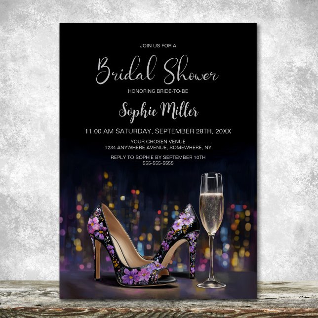 Invitation Chaussures Stiletto Fleuris Violettes Enterrement  (Créateur téléchargé)