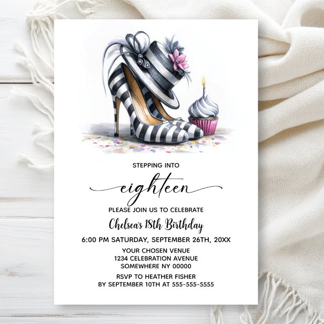 Invitation Chaussures Stiletto Rayées 18e Anniversaire (Créateur téléchargé)