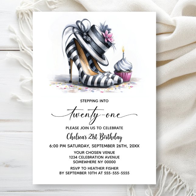 Invitation Chaussures Stiletto Rayées 21e Anniversaire (Créateur téléchargé)
