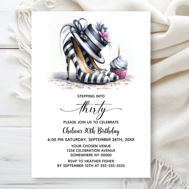 Invitation Chaussures Stiletto Rayées 30e Anniversaire (Créateur téléchargé)