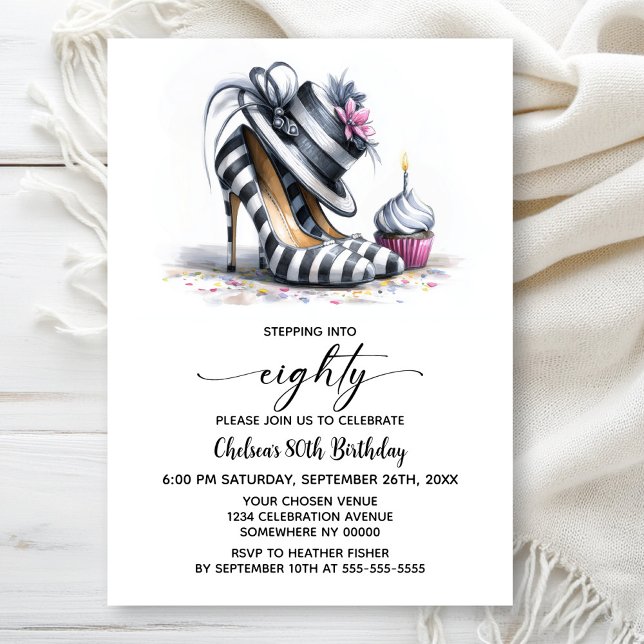 Invitation Chaussures Stiletto Rayées 80e Anniversaire (Créateur téléchargé)