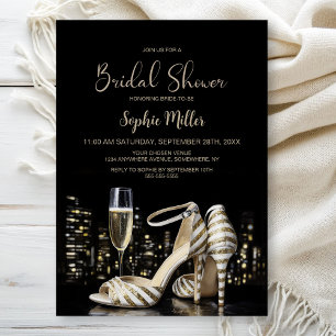 Invitation Chaussures Stiletto Rayées Dorées Shower de Mariée