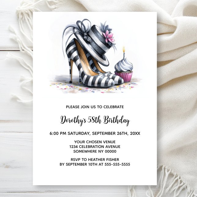 Invitation Chaussures Stiletto Rayées Fête d'Anniversaire (Créateur téléchargé)