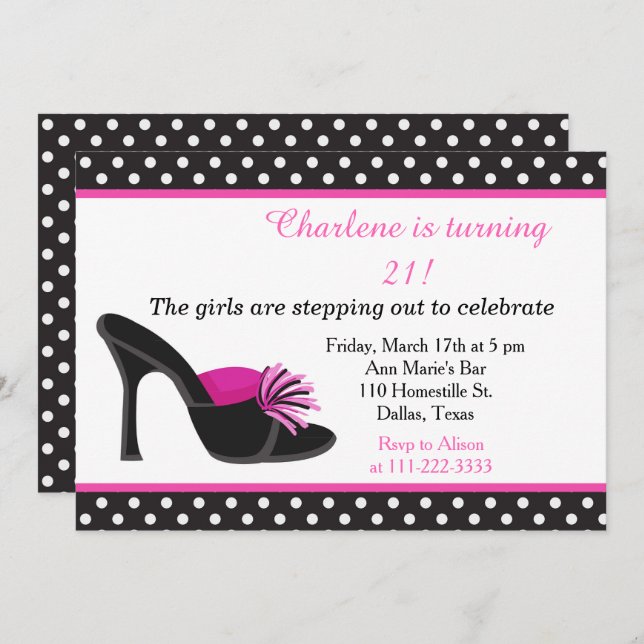 Invitation Chaussures talons noirs fête d'anniversaire (Devant / Derrière)