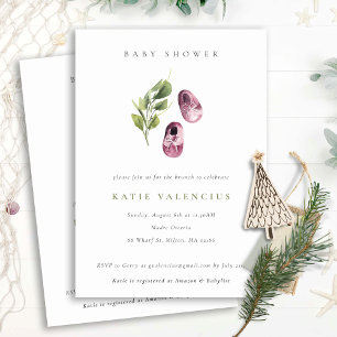 Invitation Chaussures vert rose mignonne Baby shower Foliage