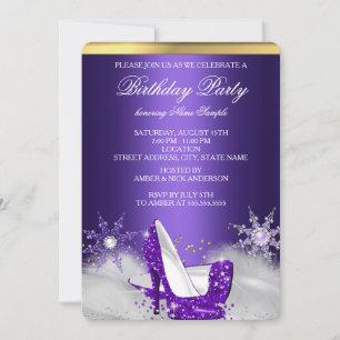 Invitation Chaussures violet haute talon argent Soeur Anniver