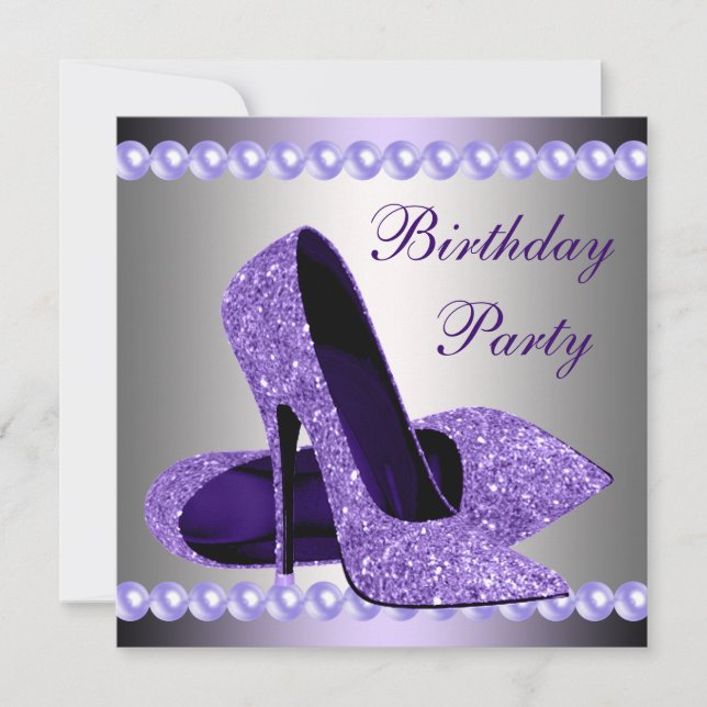 Invitation Chaussures violet haute talons fête d'anniversaire (Devant)