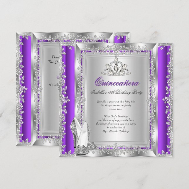 Invitation Chaussures violettes argentées pour les 15 ans de  (Devant / Derrière)