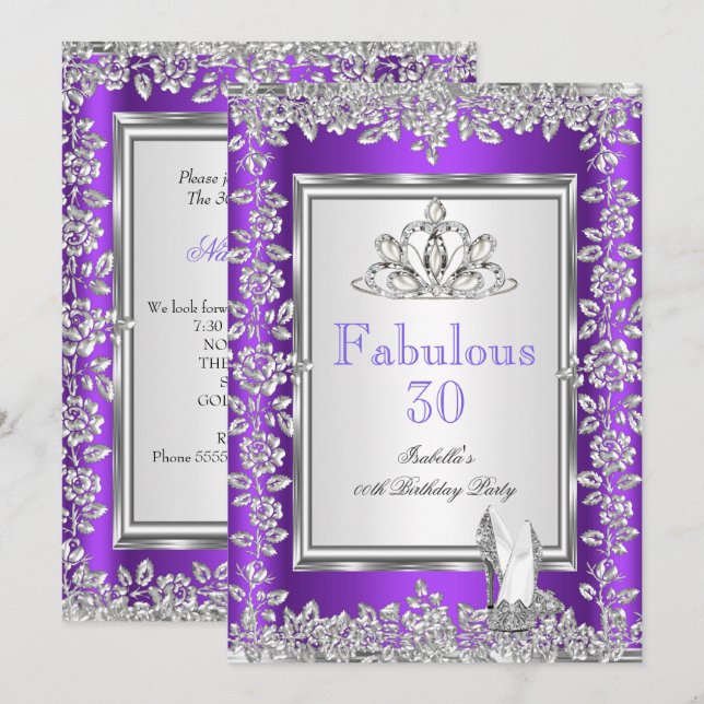 Invitation Chaussures violettes argentées pour une fête d'ann (Devant / Derrière)