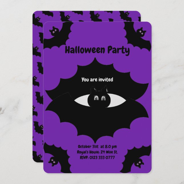 Invitation Chauve d'Halloween sur Royal Purple (Devant / Derrière)