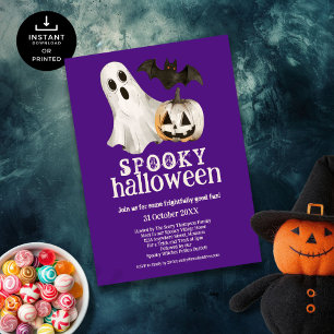 Invitation Chauve-souris Citrouille fantôme Éffrayant Hallowe