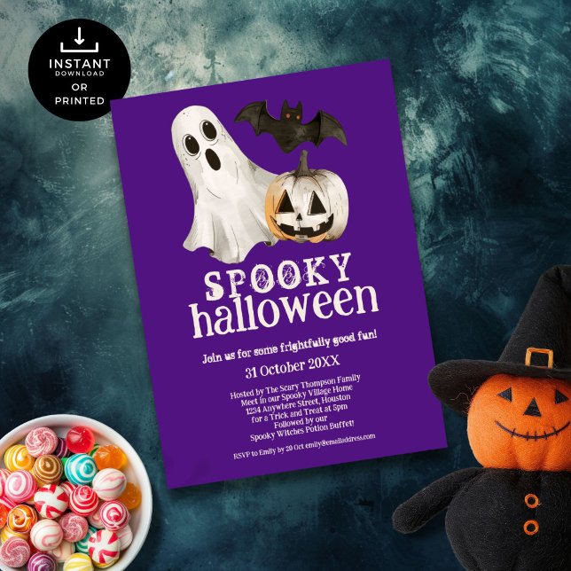 Invitation Chauve-souris Citrouille fantôme Éffrayant Hallowe (Créateur téléchargé)