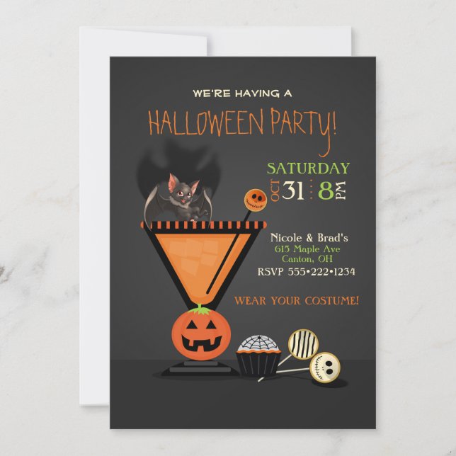 Invitation Chauve-souris dans une soirée Halloween cocktail (Devant)