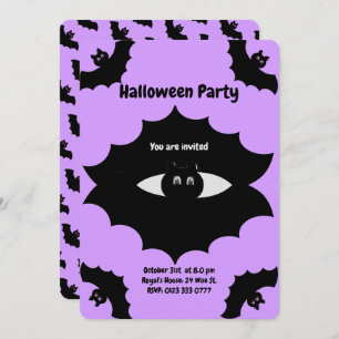 Invitation Chauve-souris d'Halloween sur Violet