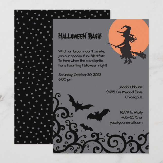 Invitation Chauve-souris et lune Halloween Costume Adulte (Devant / Derrière)