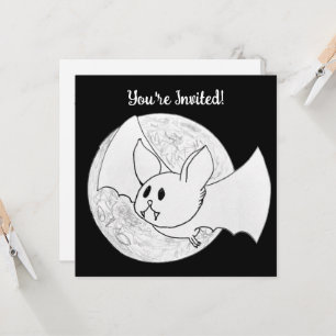 Invitation Chauve-souris mignonne et Halloween pleine lune