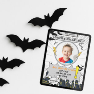 Invitation Chauve-souris noir et gris Comic Anniversaire