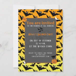 Invitation Chauve-souris noire orange motif Halloween