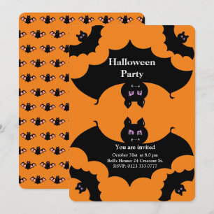 Invitation Chauves-souris Éffrayantes d'Halloween sur Orange