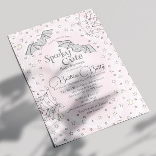 Invitation Chauves-souris roses Éffrayant Baby shower mignon