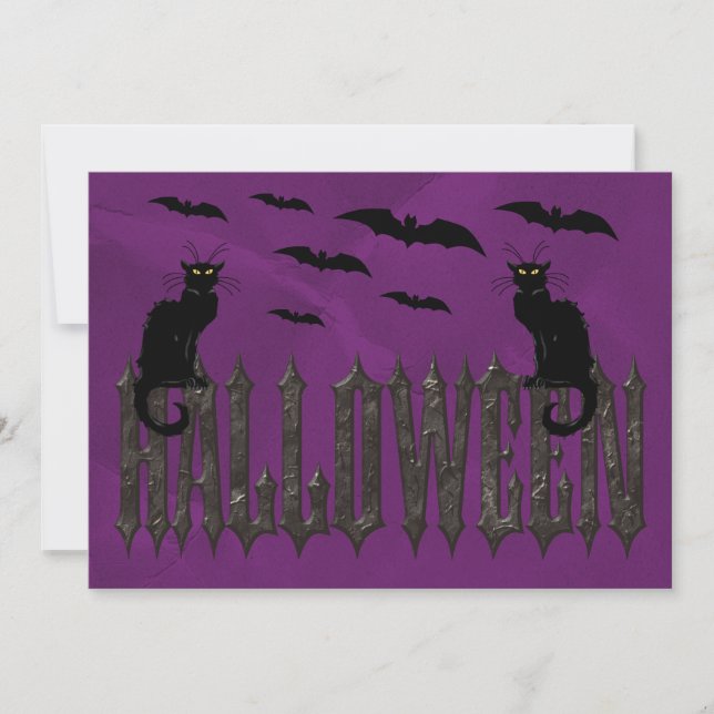 Invitation Chauves-souris volantes & Chat Halloween effrayant (Devant)