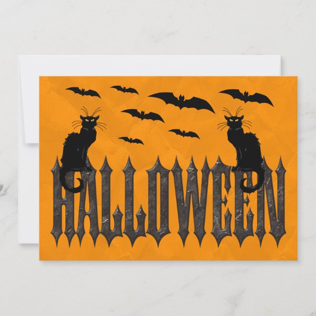 Invitation Chauves-souris volantes & Chat Halloween effrayant (Devant)