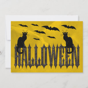 Invitation Chauves-souris volantes et chats effrayants Hallow