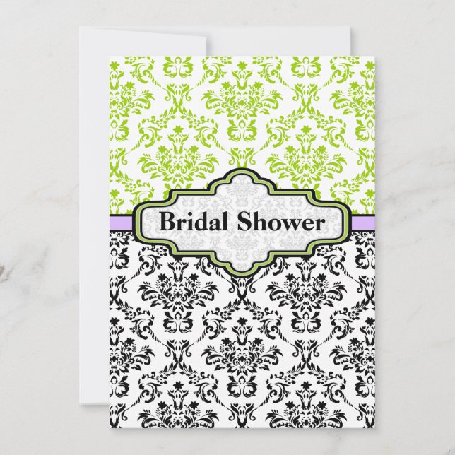 Invitation Chaux noir violet mariage damassé douche nuptiale (Devant)