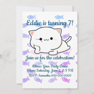 Invitation Cheeky Kawaii Style Kitten Anniversaire