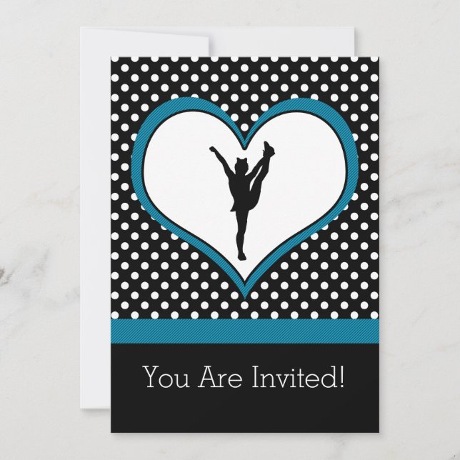 Invitation Cheer Polka Dotted Heart en bleu Turquoise (Devant)