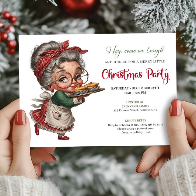Invitation Cheerful festive woman funny Christmas party   (Cheerful festive woman funny Christmas party invite)