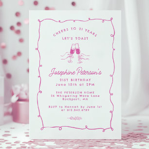 Invitation Cheers à 21 Ans Doodle Whimsical Rose