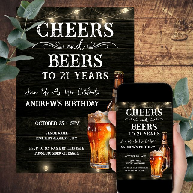 Invitation Cheers and Beers 21e anniversaire Bar Lights Invit (Créateur téléchargé)