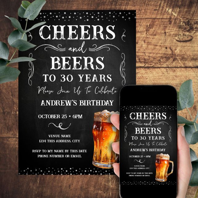 Invitation Cheers and Beers 30th Birthday Chalkboard (Créateur téléchargé)