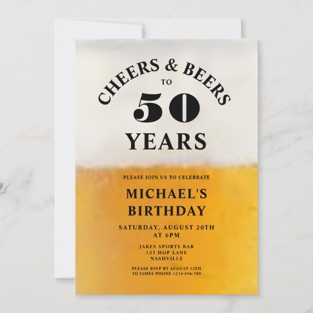 Invitation Cheers And Beers 50th Birthday (Devant)