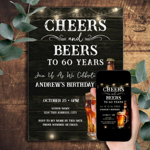 Invitation Cheers and Beers 60th Birthday Bar Lights