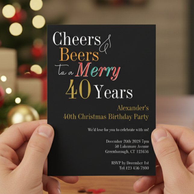 Invitation Cheers and Beers Merry 40th Christmas Birthday (Créateur téléchargé)