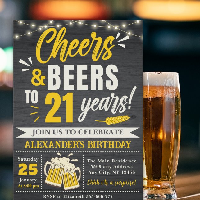 Invitation Cheers and Beers to 21 Years, Beer-Themed  (Créateur téléchargé)