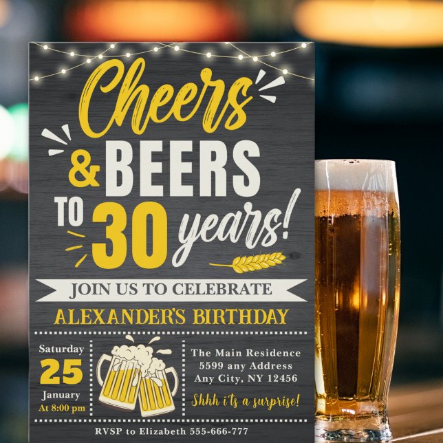 Invitation Cheers and Beers to 30 Years, Beer-Themed  (Créateur téléchargé)