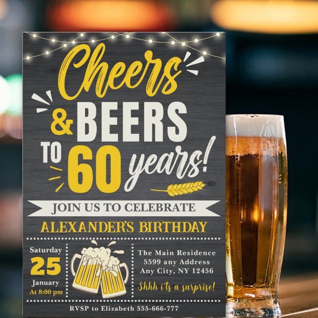 Invitation Cheers and Beers to 60 Years, Beer-Themed  (Créateur téléchargé)