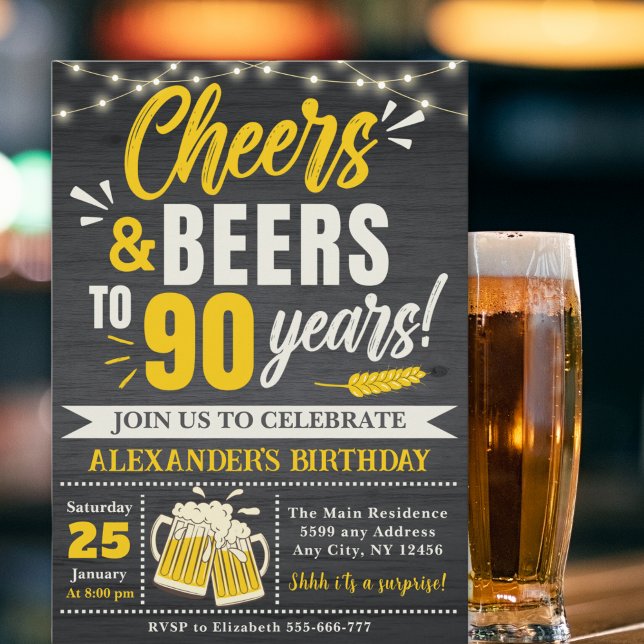 Invitation Cheers and Beers to 90 Years, Beer-Themed  (Créateur téléchargé)
