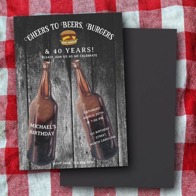 Invitation Cheers Beers Burgers 40th Beer Birthday Party (Cheers Beers Burgers 40th Beer Birthday Party Invitation)