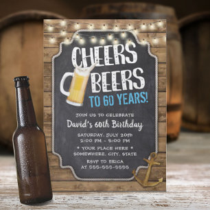 Invitation Cheers & Beers Gold Ancre Rustique 60e anniversair
