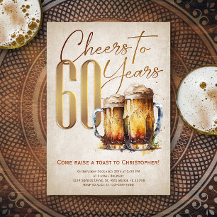 Invitation Cheers & Beers Mens Funny 60e anniversaire
