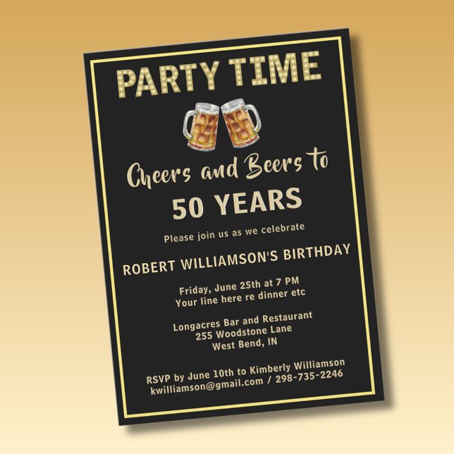 Invitation Cheers & Beers Party Time 50th (Any Year) Birthday (Créateur téléchargé)