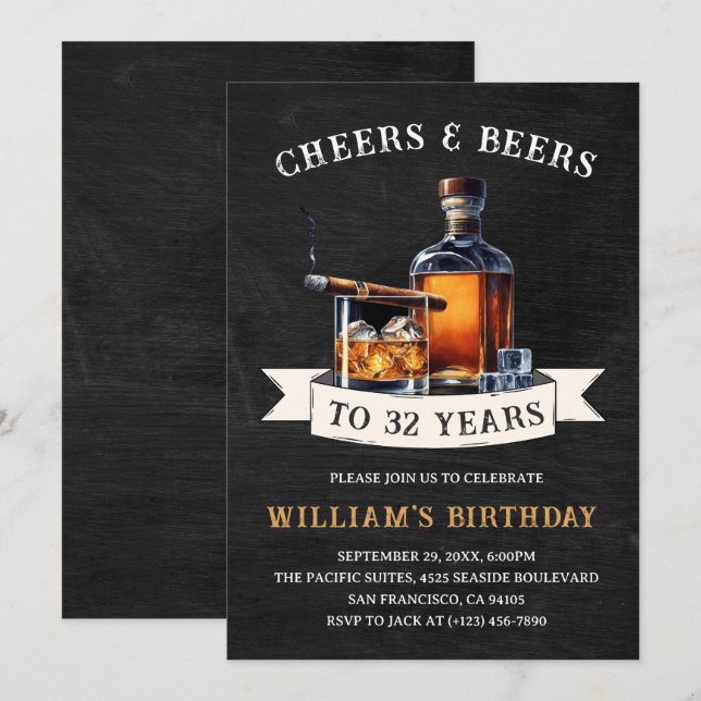 Invitation Cheers & Beers Rustic 32e Country Anniversaire Par (Devant / Derrière)