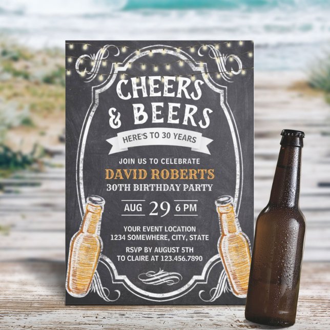Invitation Cheers & Beers Rustic Chalkboard 30e anniversaire (Créateur téléchargé)