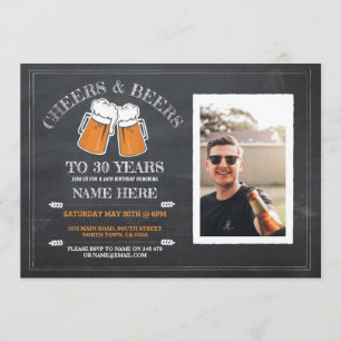 Invitation Cheers & Bières Anniversaire Chalk Party Photo Inv